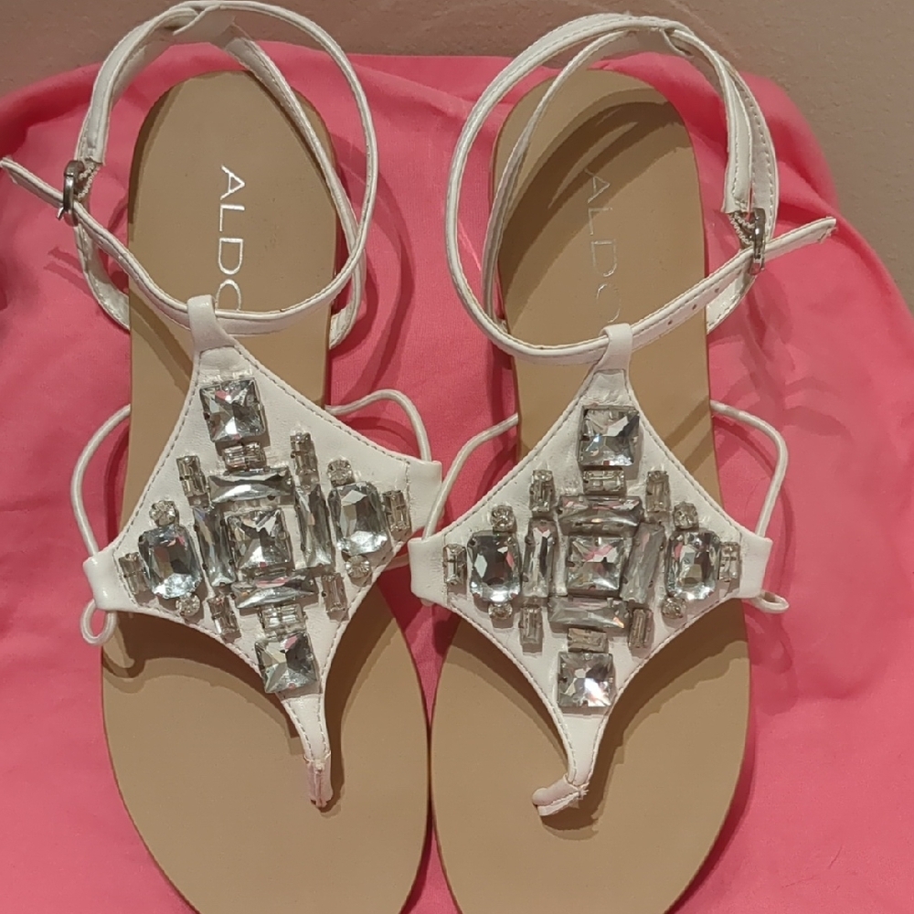 Aldo White Embellished Women's Sandals